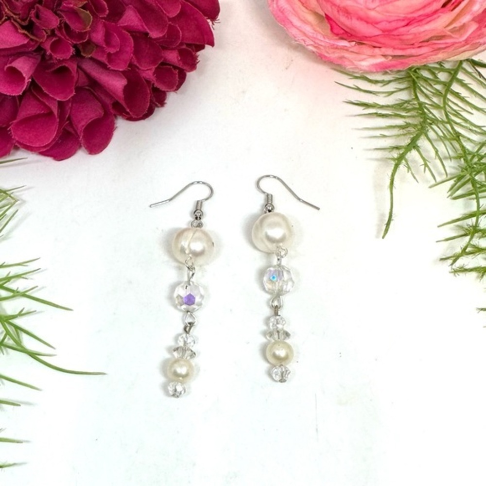 NEW⚜️Genuine Pearl Chandelier Crystal Earrings